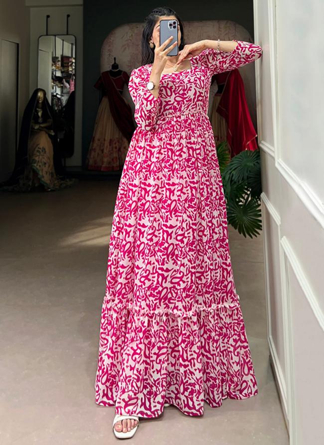 Georgette Pink Casual Wear Printed Readymade Gown